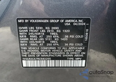 2024 Volkswagen Atlas Se from USA, damaged, VIN 1V2LR2CA7RC582255